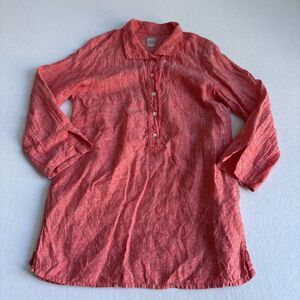 Chico's Linen Tunic Top Women's 1 US 8/10 Red Coverup Beachy Travel Vacation